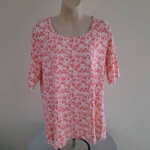 TIME AND TRU Women's Scoop Neck, Orange & white Floral print T-Shirt-Sz XL-NEW!